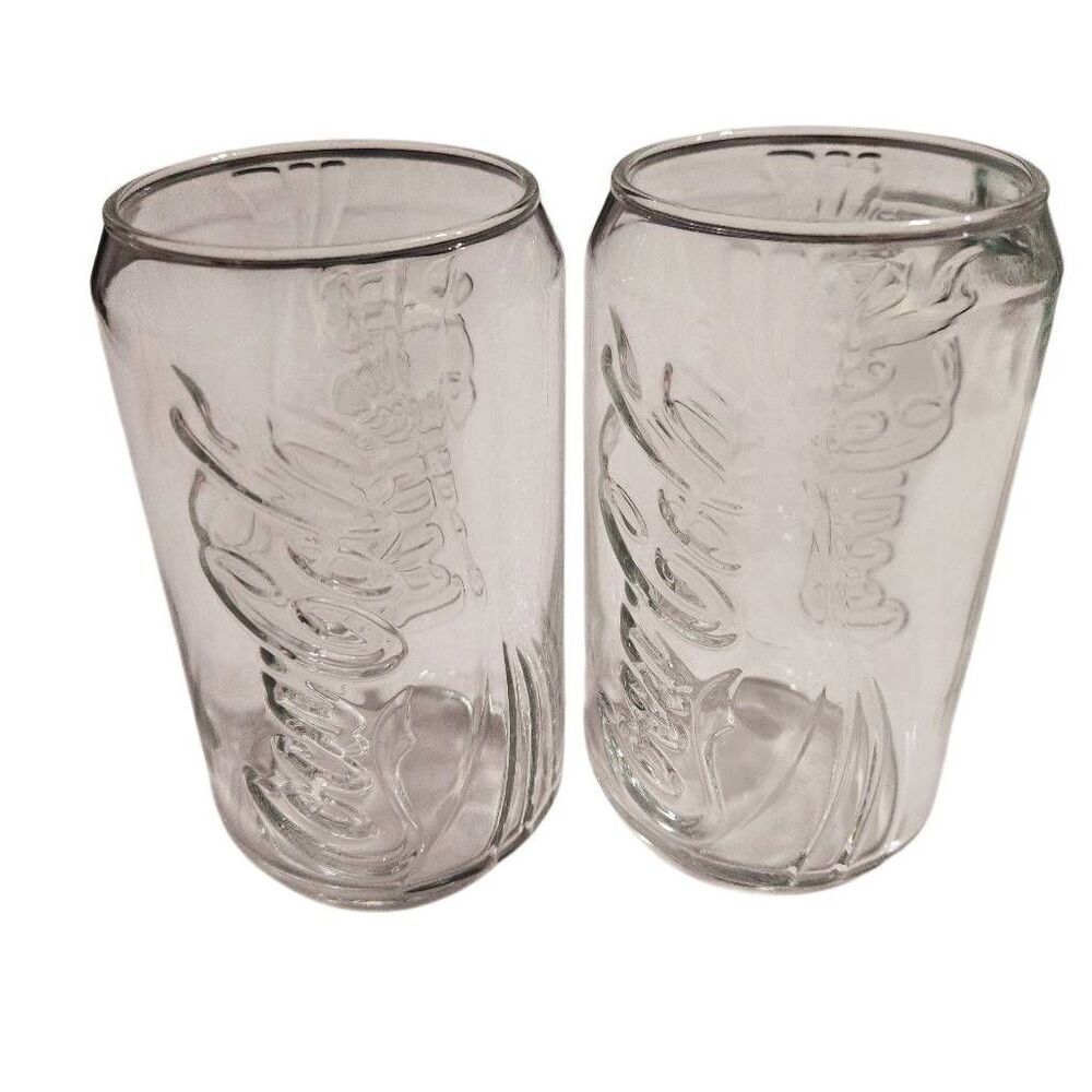 COCA COLA CAN SHAPED GLASSES Vintage Kitchen drink wear set of 2